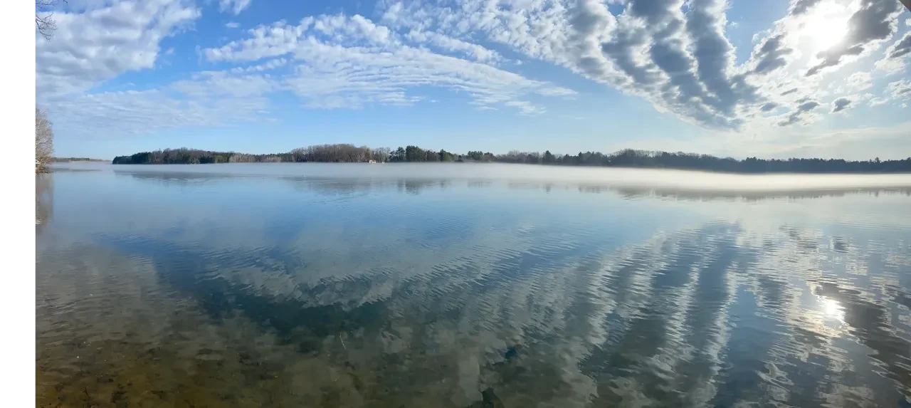 Squash Lake panoramic with clouds and clear water
