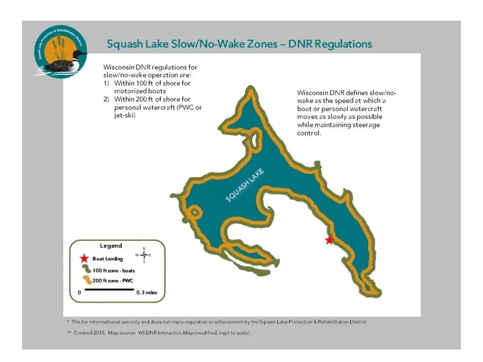 Squash Lake Slow/No-Wake Zones DNR Regulations map